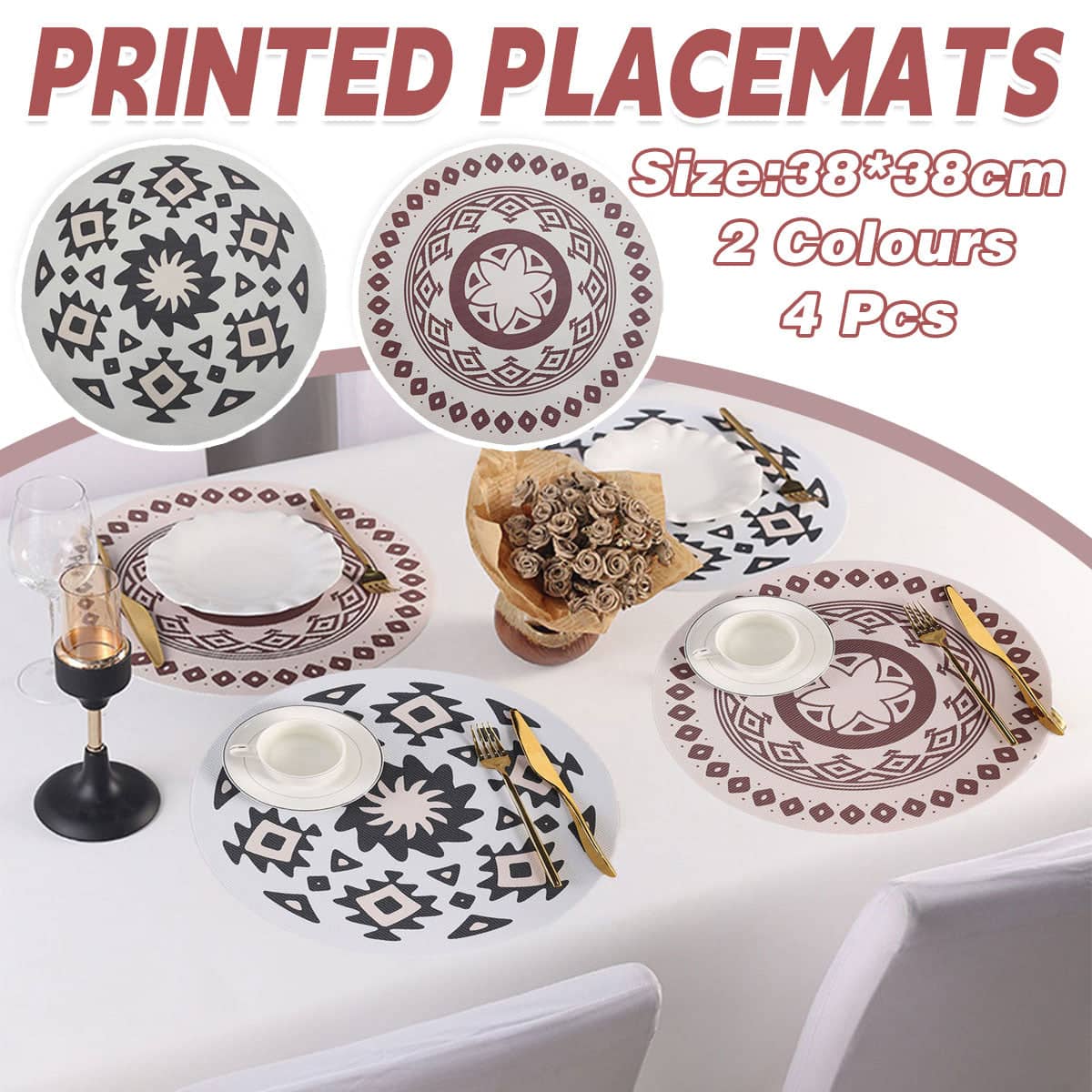 Round Bohemian Placemats, 38 cm, Pack of 4 - Reddish Brown - view 2