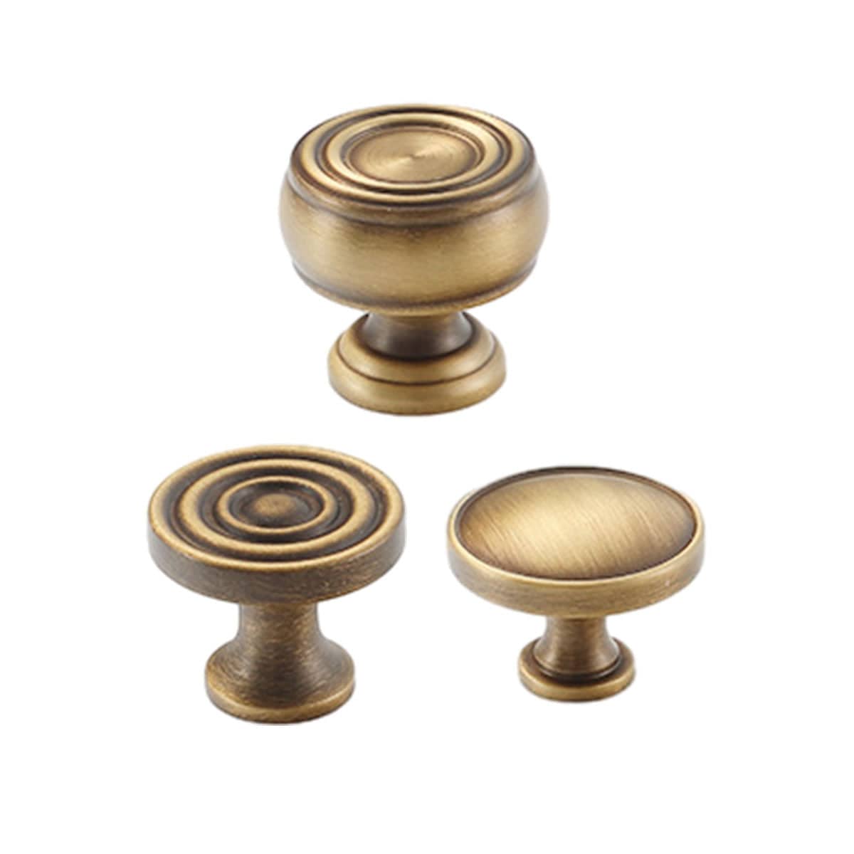 Round Cabinet Knob, Antique Brass Finish - Ringed Flat Top, Diameter 17 mm - view 3