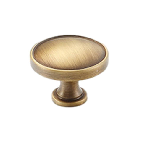 Round Cabinet Knob, Antique Brass Finish - Smooth Top, Diameter 15 mm