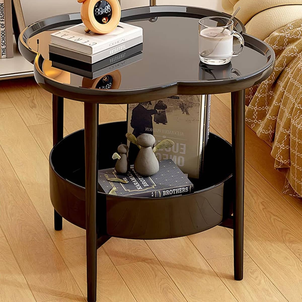 Round Coffee Side Table, Double-Layer Storage, 38cm - Black - view 4