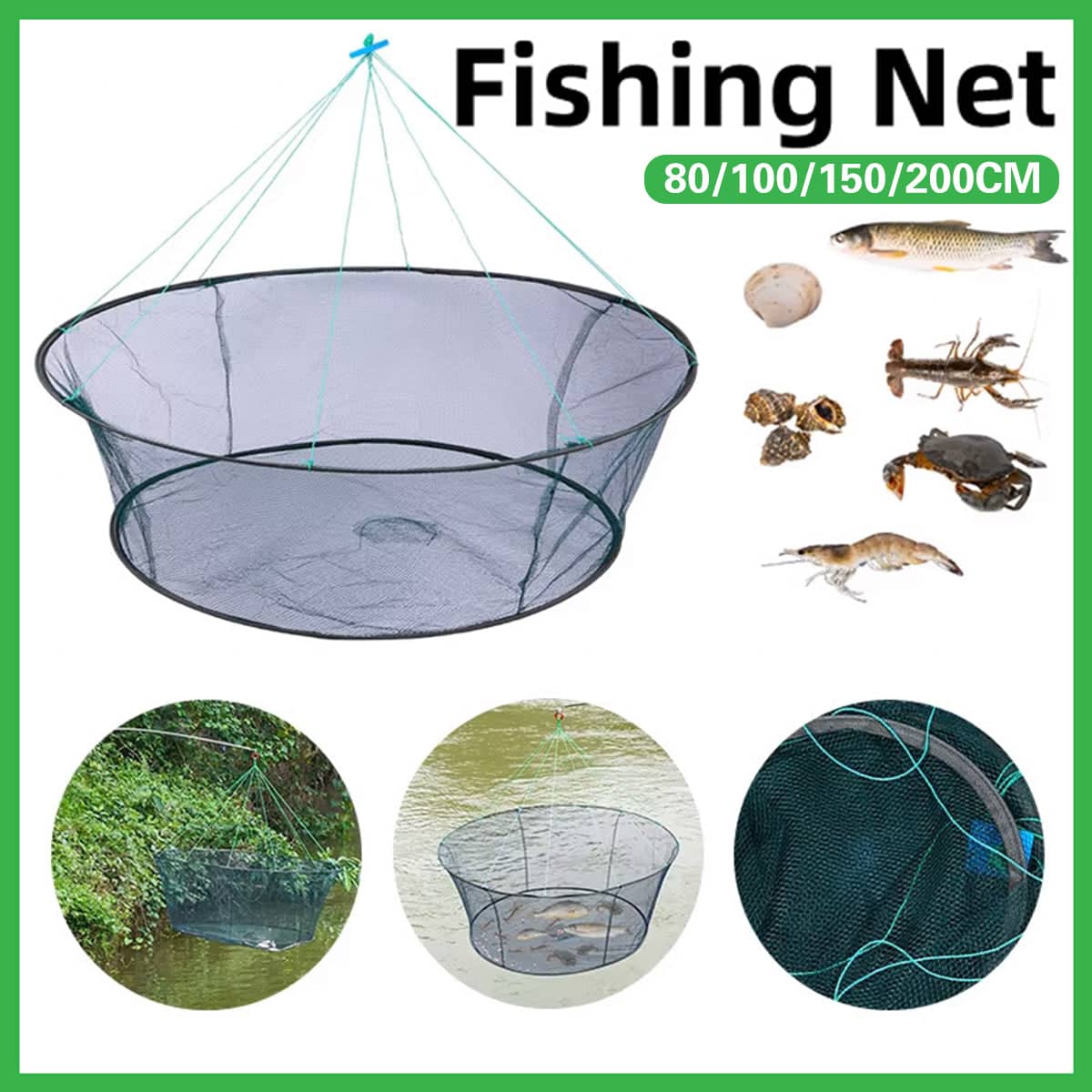Round Folding Fishing Net with Bait Pocket - 100 cm Diameter - view 2