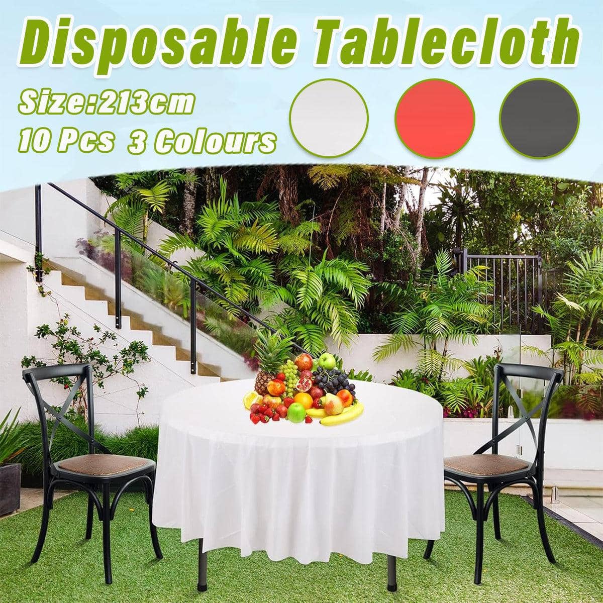 Round PEVA Disposable Tablecloths, Pack of 10 - Red, 213 cm (83.9 Inch) Diameter - view 2