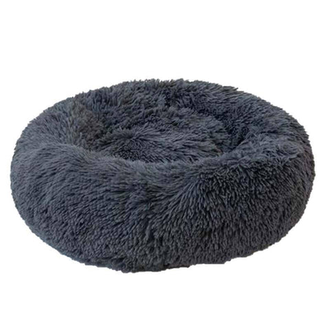 Round Plush Dog and Cat Bed with Washable Zip Cover, 70 cm - Dark Grey