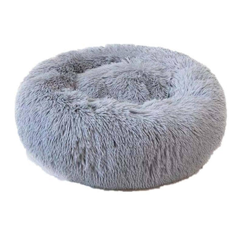 Round Plush Dog and Cat Bed with Washable Zip Cover, 80 cm - Light Grey