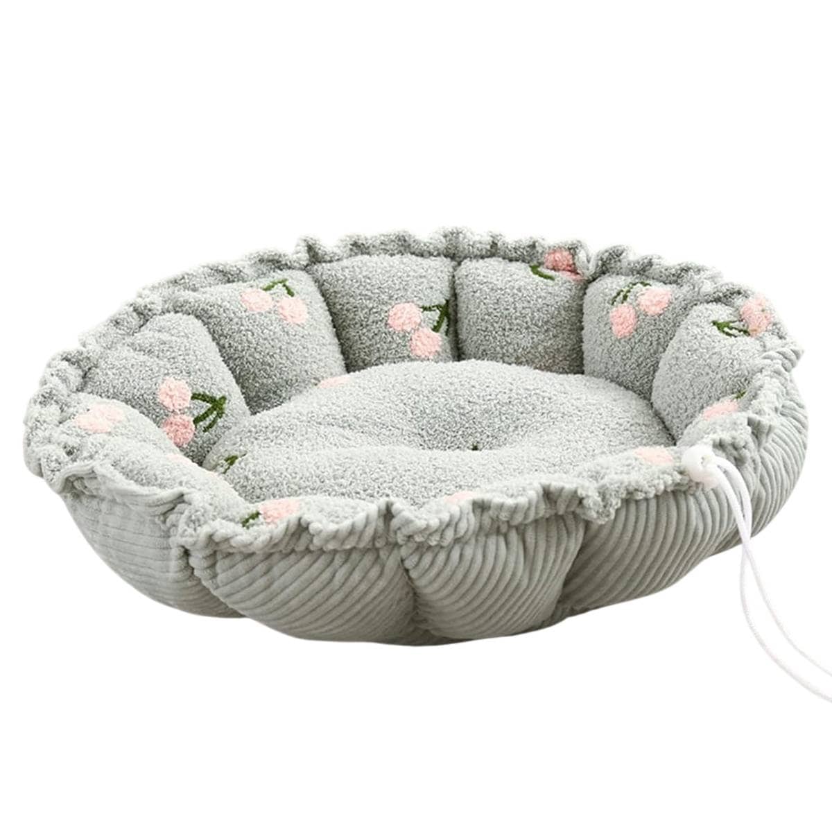 Round Plush Pet Bed with Adjustable Drawstring Nest - Light Green - view 2