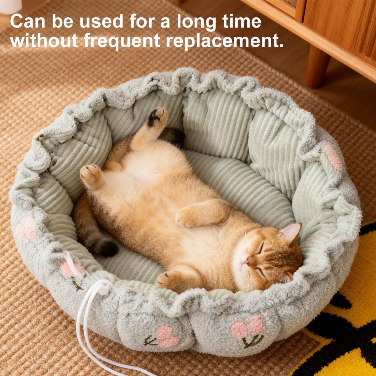 Round Plush Pet Bed with Adjustable Drawstring Nest - Light Green - view 4