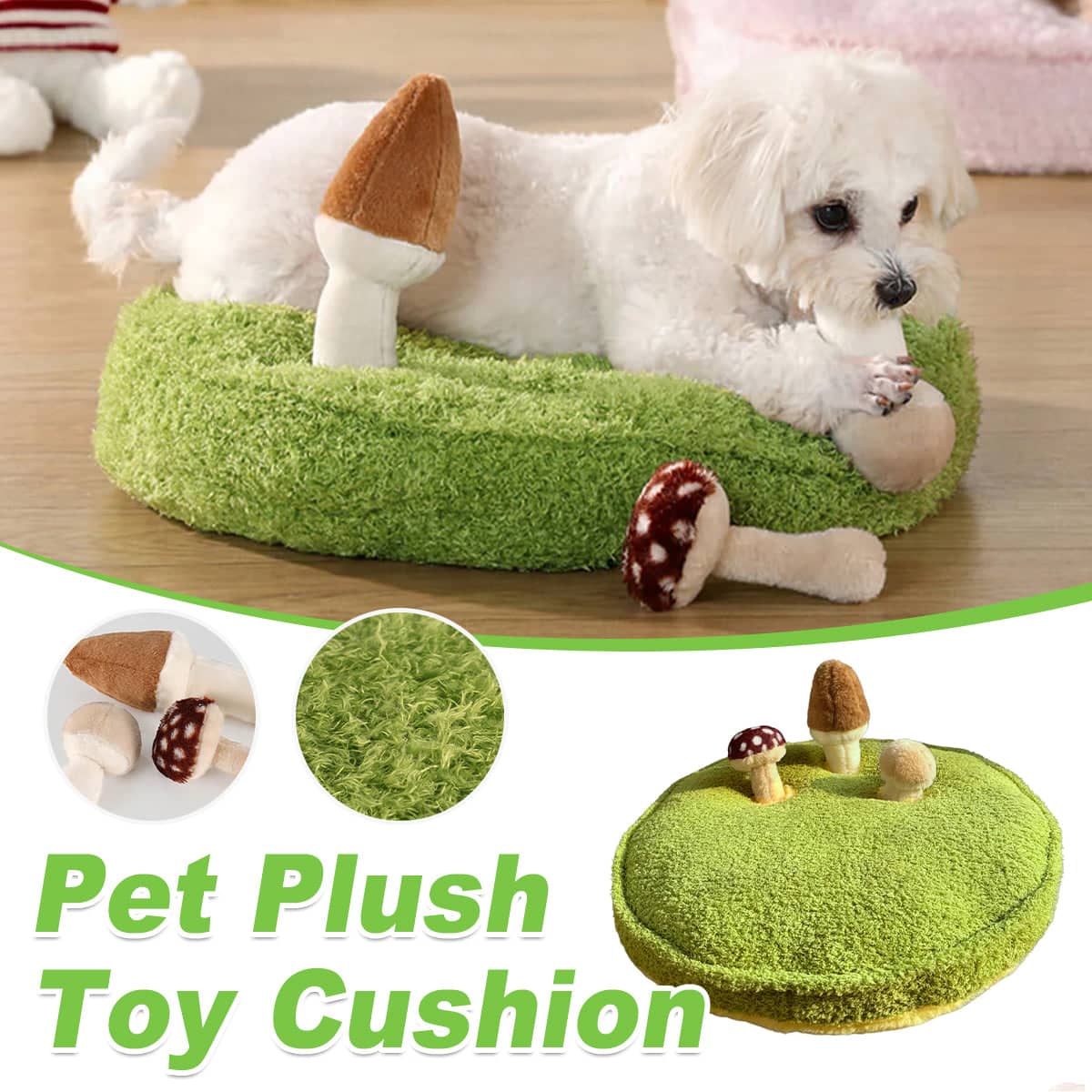 Round Plush Pet Bed Nest with Mushroom Toys for Cats and Dogs