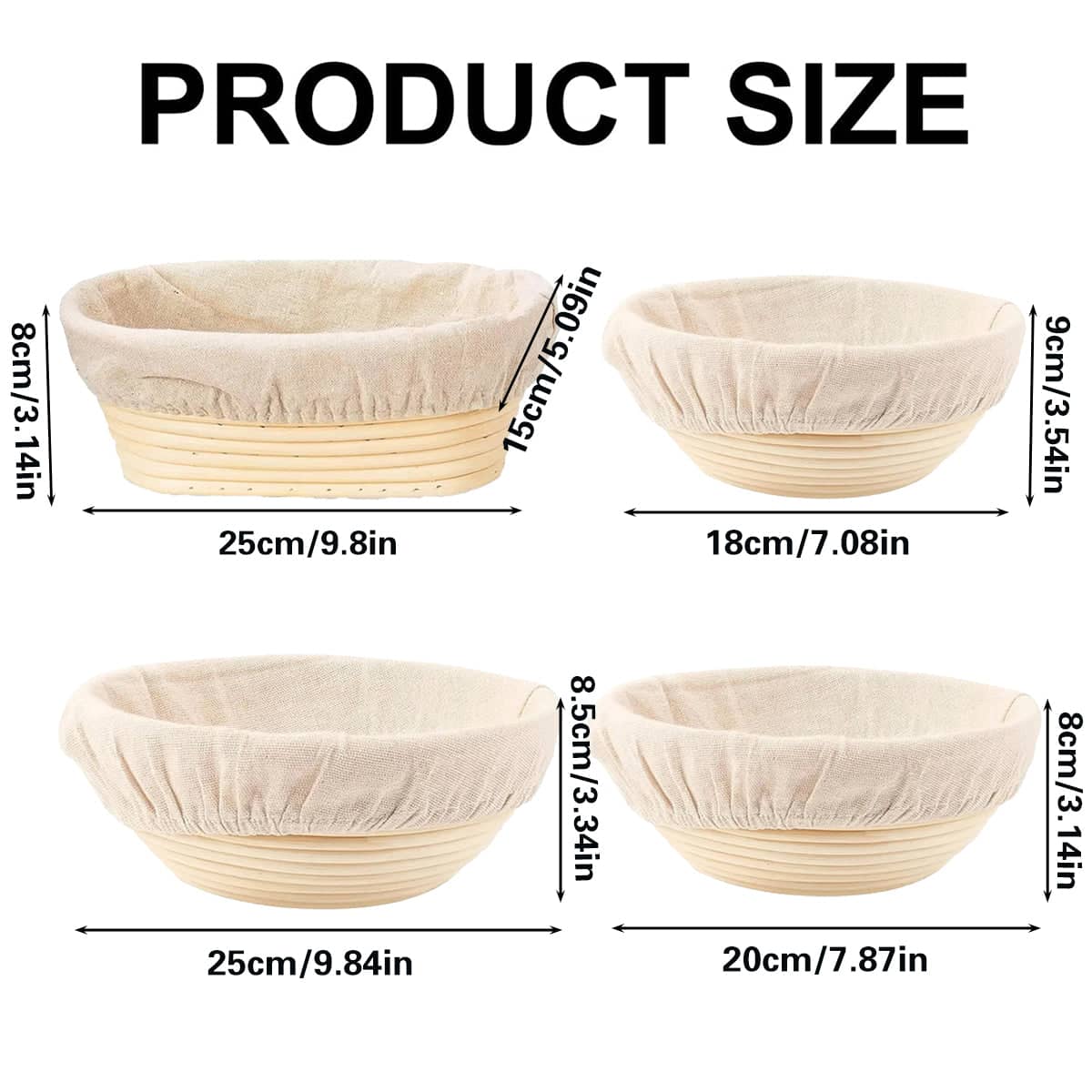 Round Rattan Bread Proofing Basket with Linen Cloth Cover - 25 cm - view 4