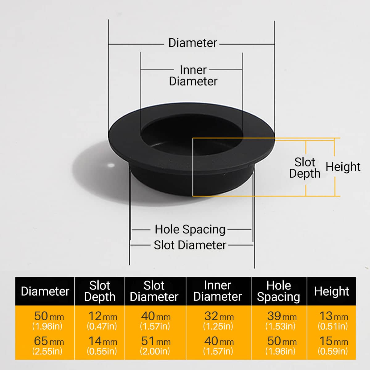 Round Recessed Cabinet Pull Handle, Black Stainless Steel - 50 mm Diameter - view 4