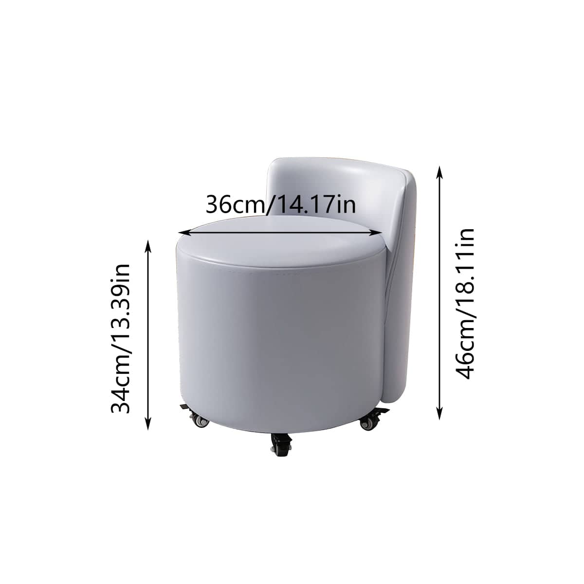 Round Rolling Stool with Backrest and Braked Casters, Nappa Leather - Beige - view 4