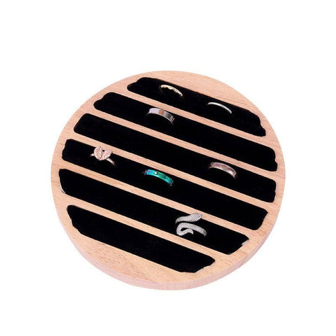 Round Wooden Ring Holder - Black, 15 cm Display Stand