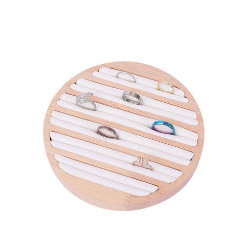 Round Wooden Ring Holder - White, 15 cm Display Stand