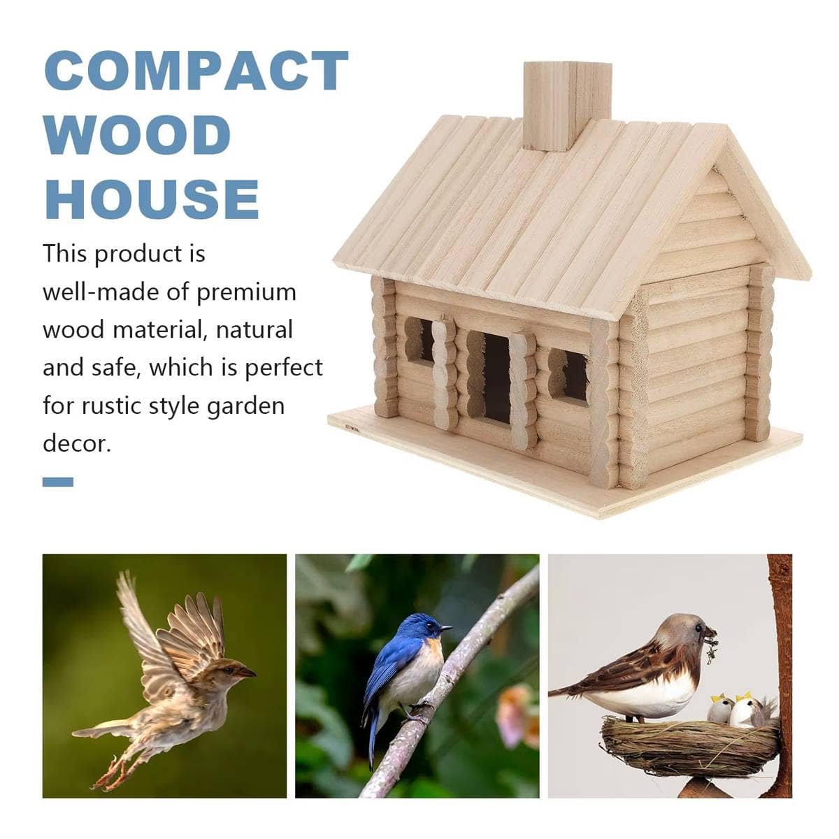 Rustic Log Cabin Wooden Bird House Outdoor Garden Nesting Box Decor Ornament - view 4