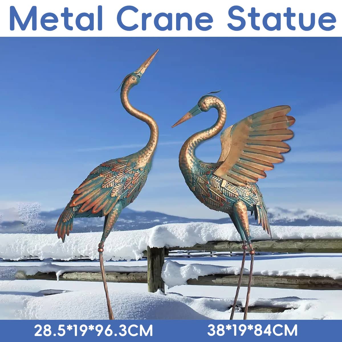 Rustproof Metal Crane Statues Set of 2 for Garden, Patio and Yard Decor