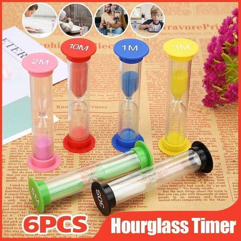 Sand Hourglass Timer Set of 6, 30 Seconds to 10 Minutes, Transparent