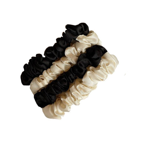 Satin Scrunchies, Pack of 4 - Black and Cream
