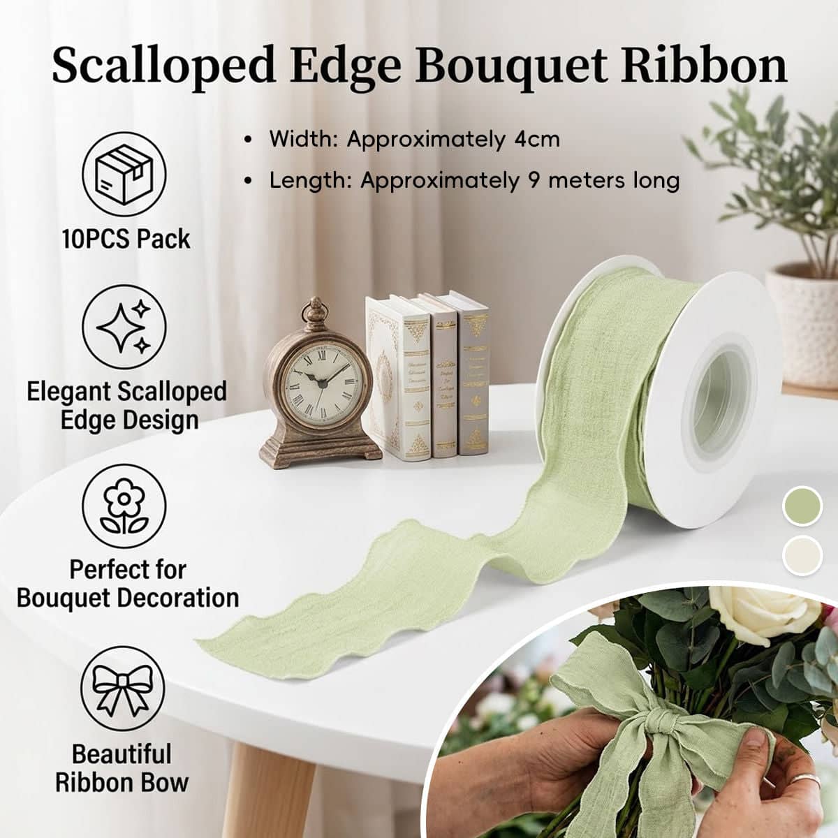 Scalloped Edge Ribbon Set, 10 Rolls - Off White - view 2