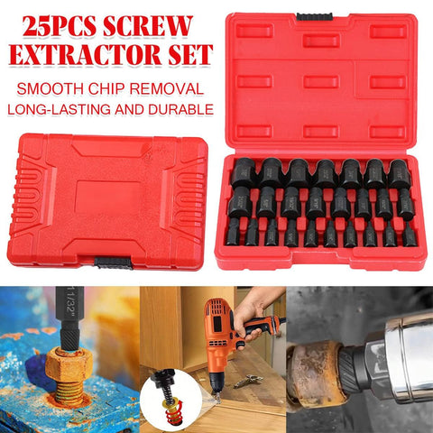 Screw Extractor Set, 25 Piece - Multi-Spline Bolt and Stud Remover