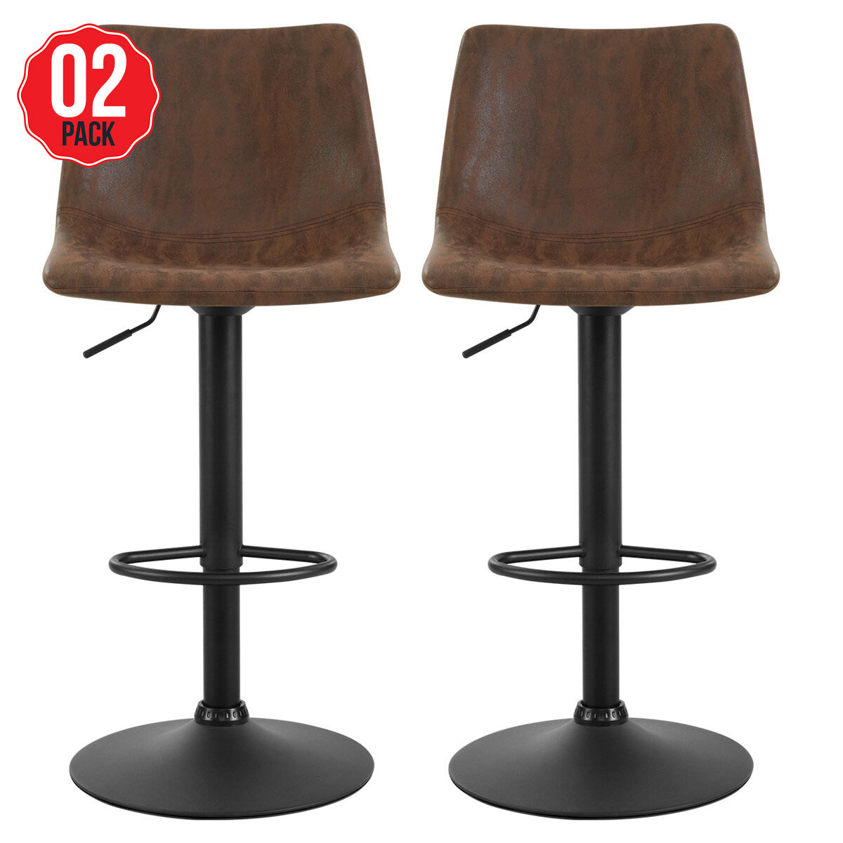 Artiss Kitchen Bar Stools Gas Lift Vintage Leather Brown 2 Pack - SuperSaverAU - view 1
