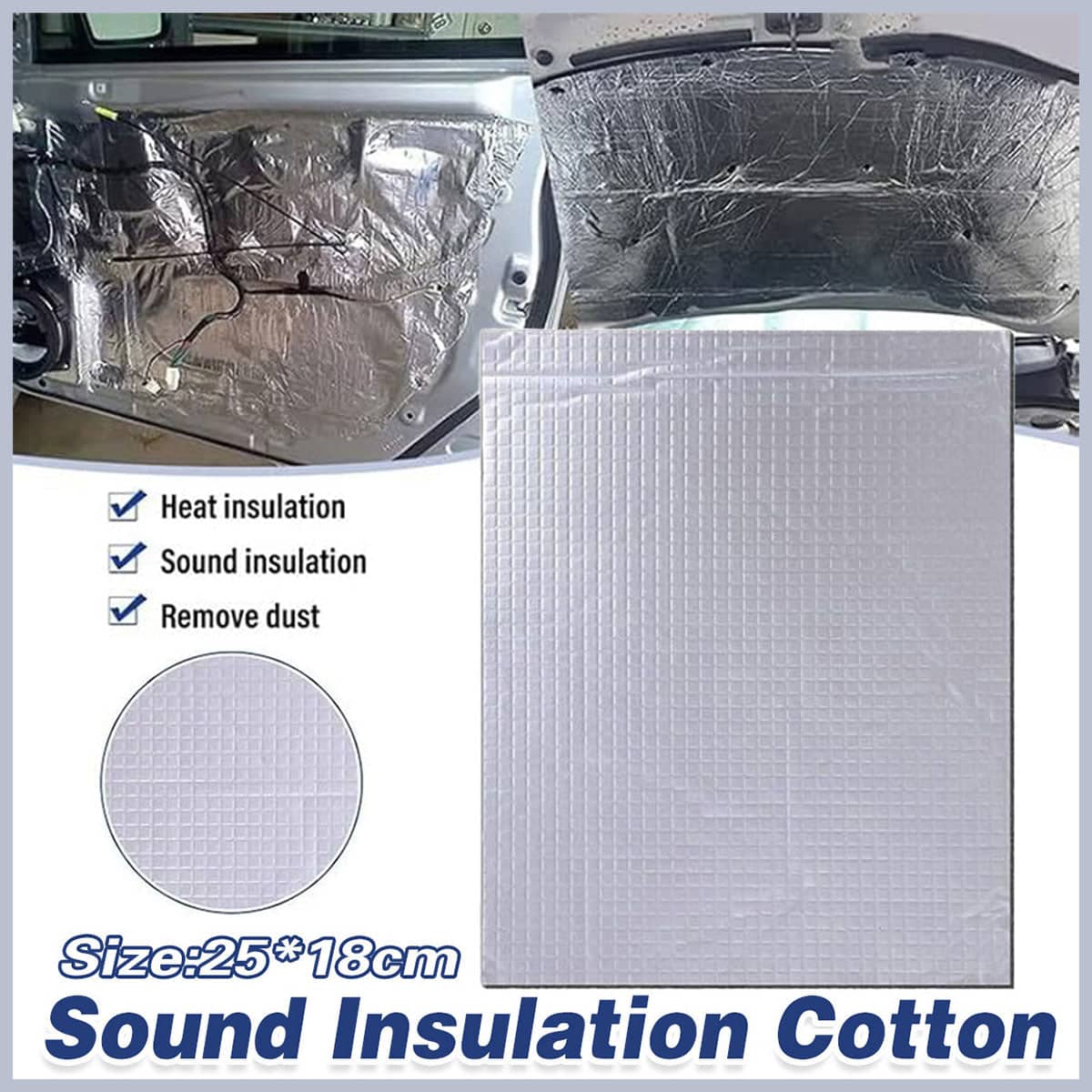 Self-Adhesive Car Sound Insulation Pad 25 x 18 cm with Aluminium Foil