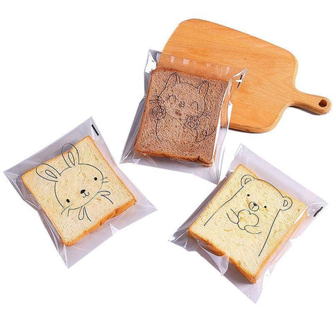 Self Sealing Bread Bags, Transparent, Pack of 400 - Animal Faces Print