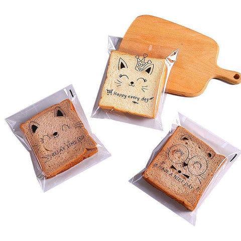Self Sealing Bread Bags, Transparent, Pack of 400 - Cat Print