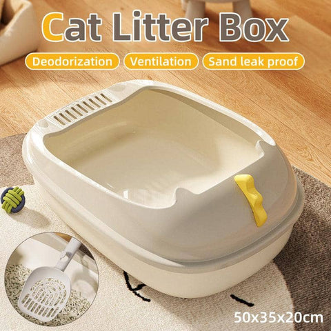 Semi-Enclosed Cat Litter Box, Large Detachable Washable Toilet with High Fence