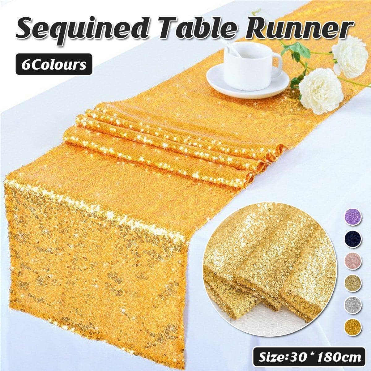 Sequin Table Runner, 30 x 180 cm - Yellow - view 2
