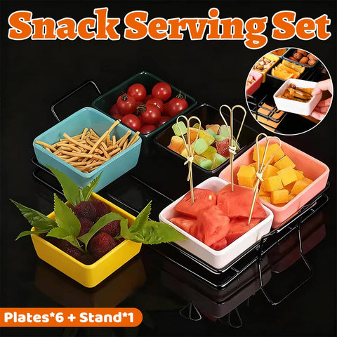 Serving Tray Set with 6 Compartments and Stand, Portable Snack Organiser for Parties