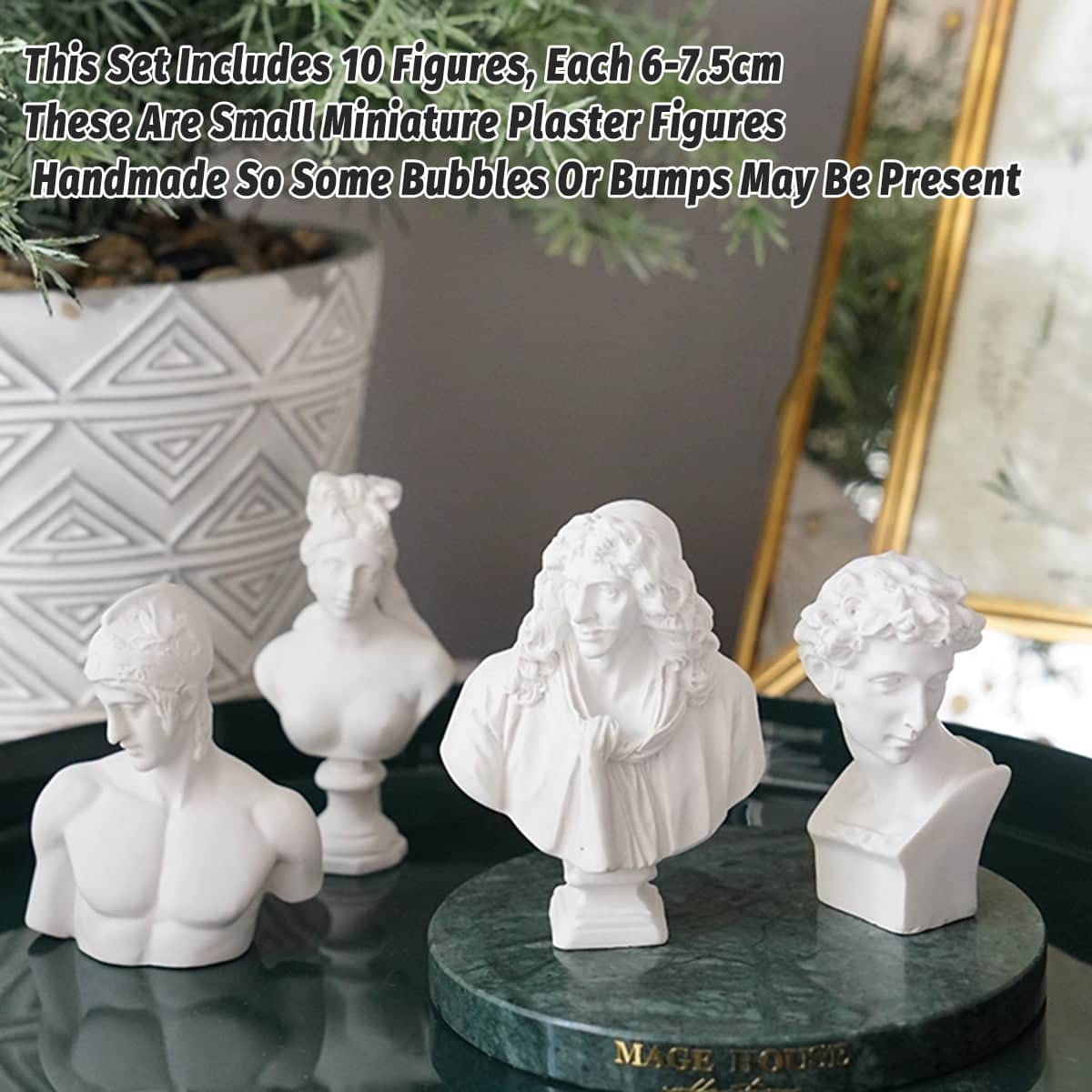 Set of 10 Mini Resin Classical Bust Desktop Sculptures in White - view 4