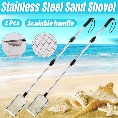 Set of 2 Extendable Long Handle Scoops for Cat Litter, Poultry and Beach, Stainless Steel