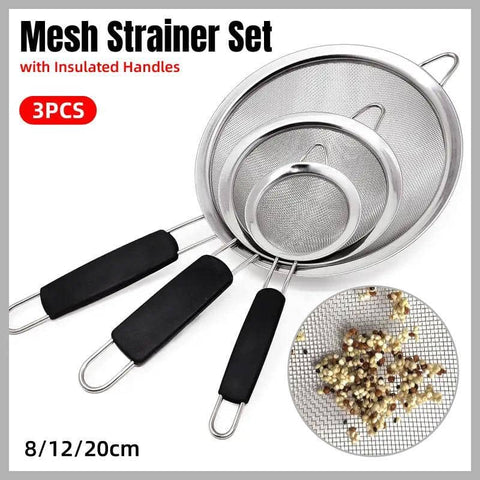 Set of 3 Stainless Steel Mesh Strainer Sifters for Soy Milk, Flour, Tea and Juice