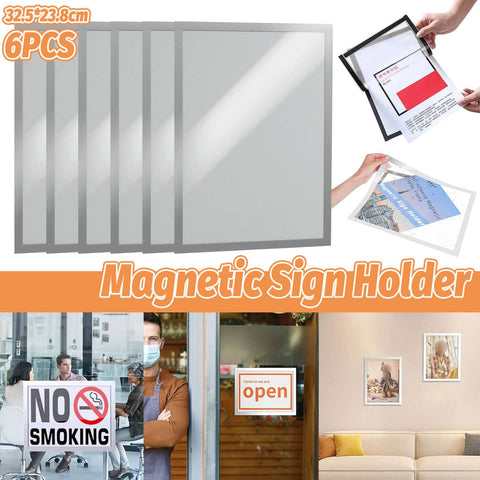 Set of 6 Magnetic A4 Display Frames, Wall Mount Clear PVC Document Holder for Certificates and Photos