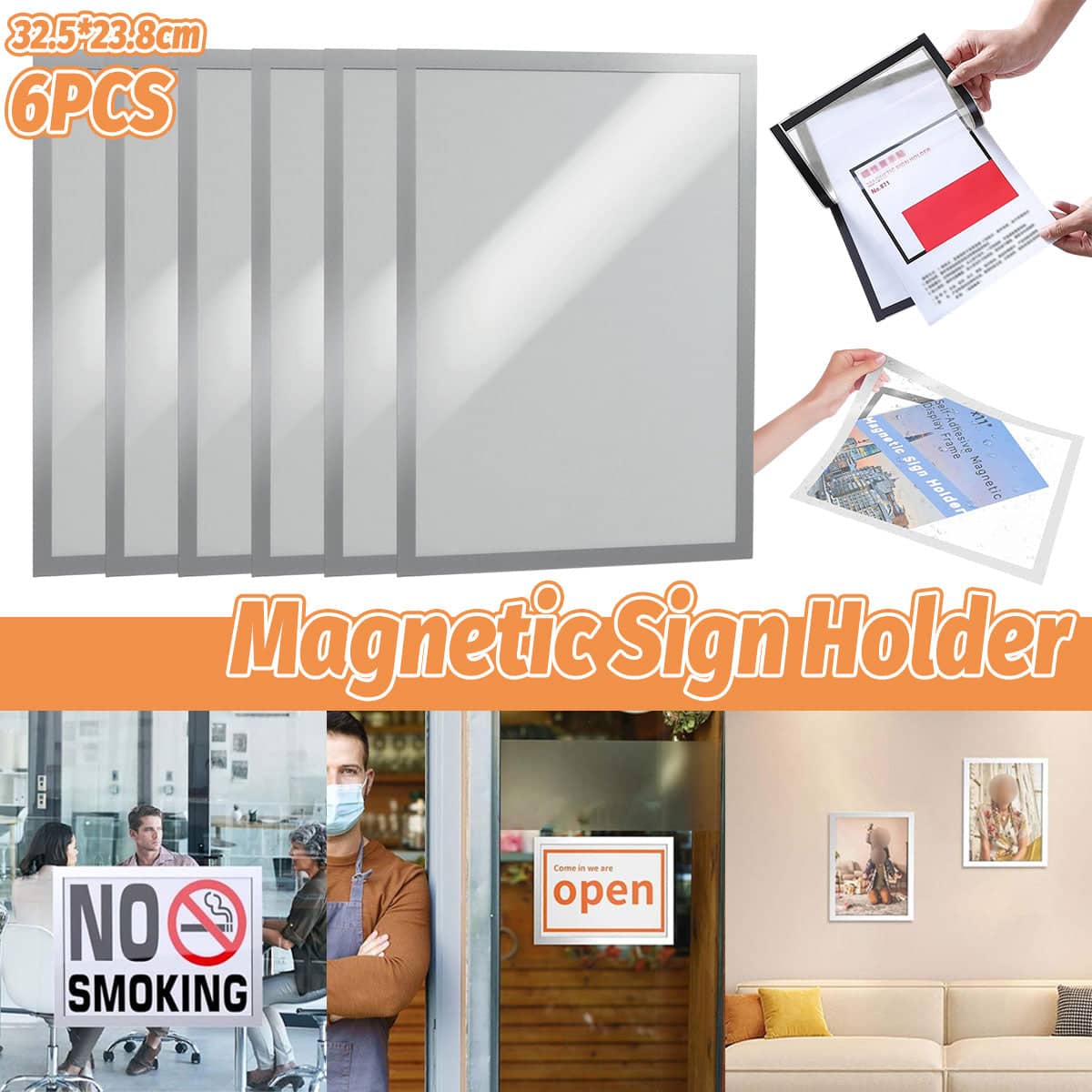 Set of 6 Magnetic A4 Display Frames, Wall Mount Clear PVC Document Holder for Certificates and Photos