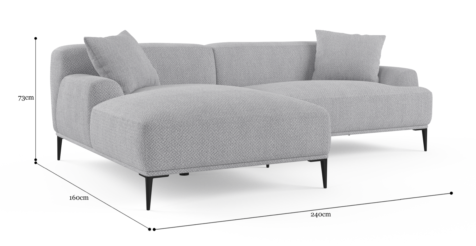 Brosa Seta 4 Seater Sofa with Chaise (Gainsboro Grey; Left Chaise)