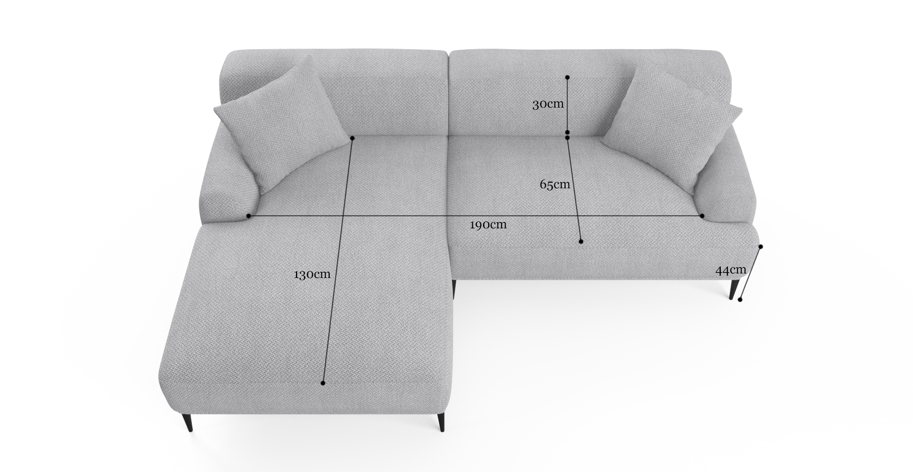 Brosa Seta 4 Seater Sofa with Chaise (Gainsboro Grey; Left Chaise)