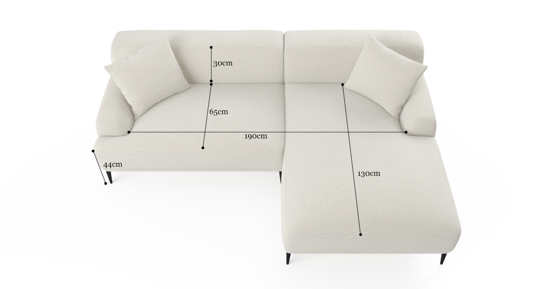 Brosa Seta 4 Seater Sofa with Chaise (Seashell White; Right Chaise)