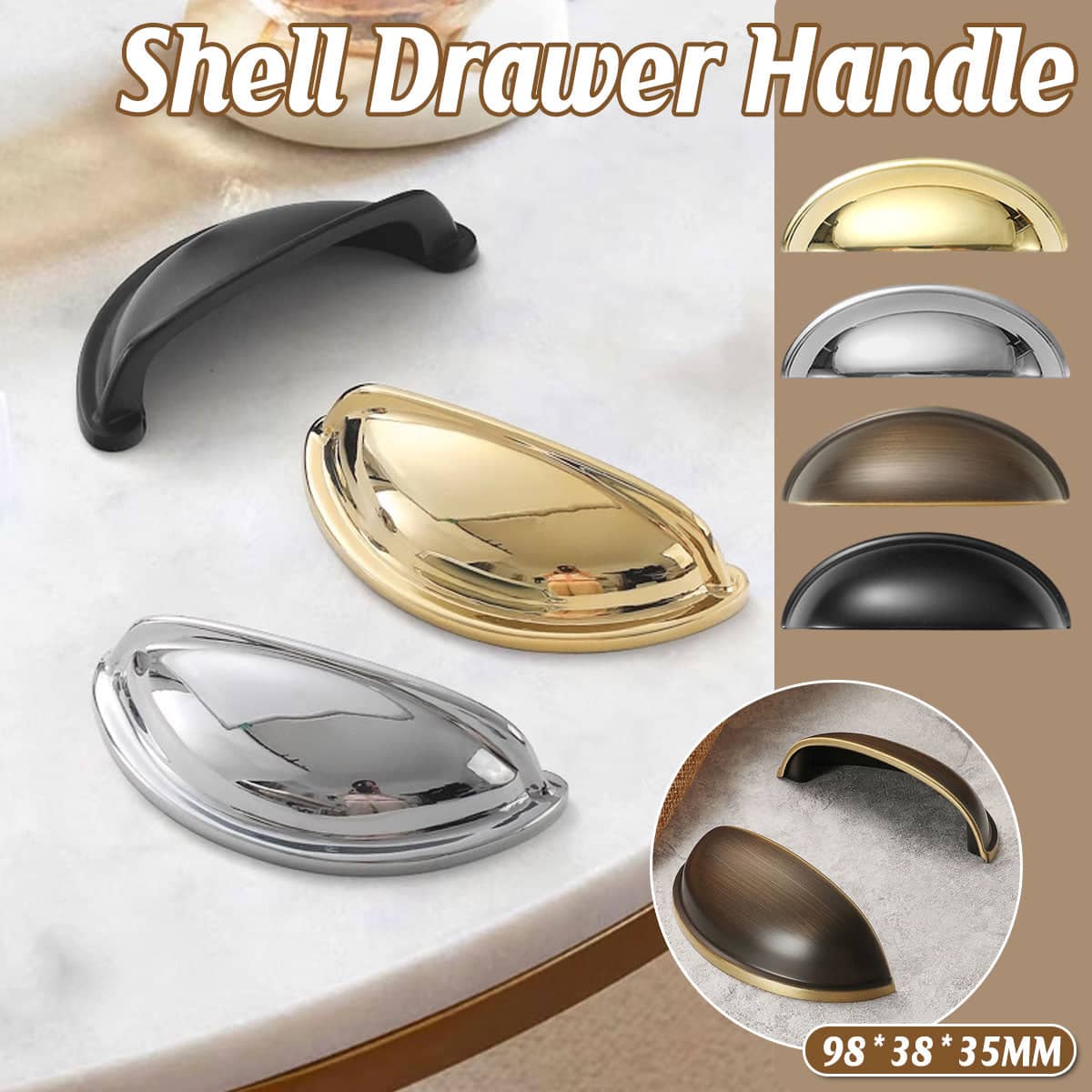 Shell Cabinet Door Handle, Single Hole Drawer Pull - Silver - view 2