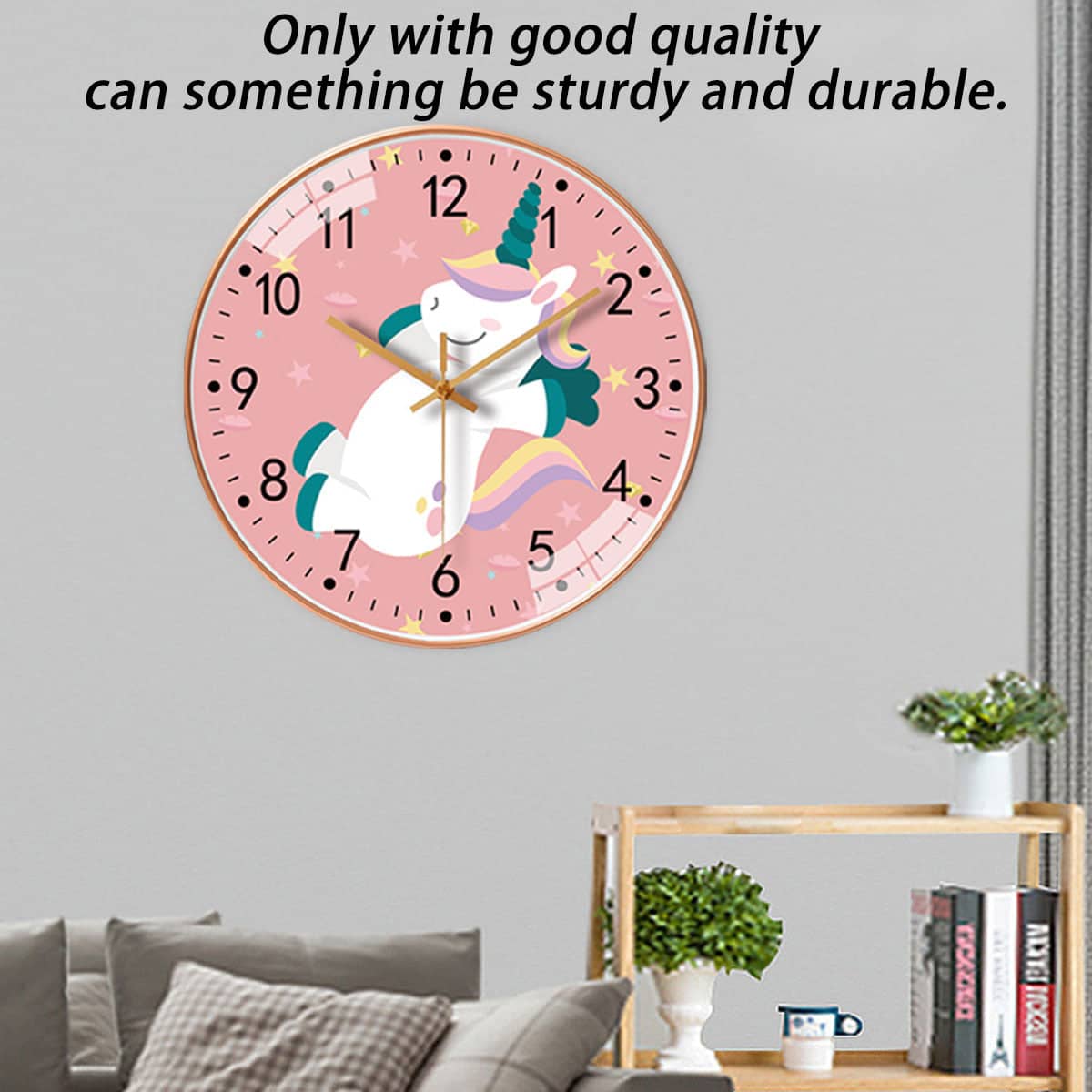 Silent Round Wall Clock 8 Inch (20 cm), Unicorn Design Quartz Clock for Bedroom and Classroom - view 5