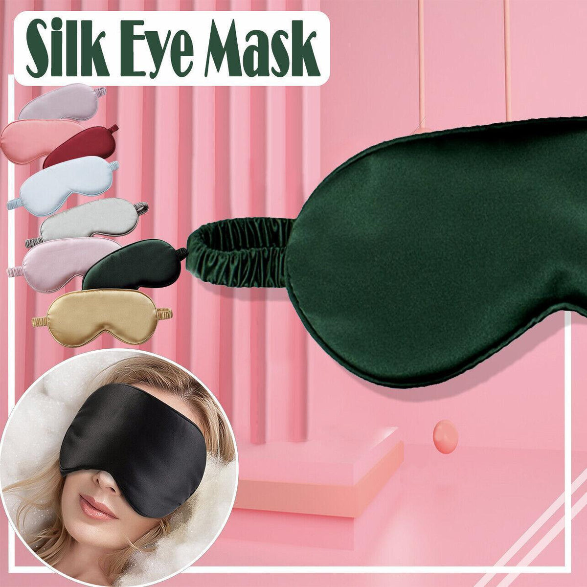Silk Sleep Eye Mask with Elastic Strap - Beige - view 2