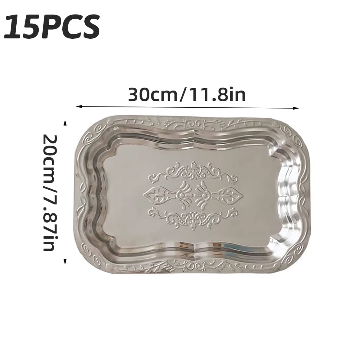 Silver Embossed Stainless Steel Decorative Trays, Pack of 15 - view 3