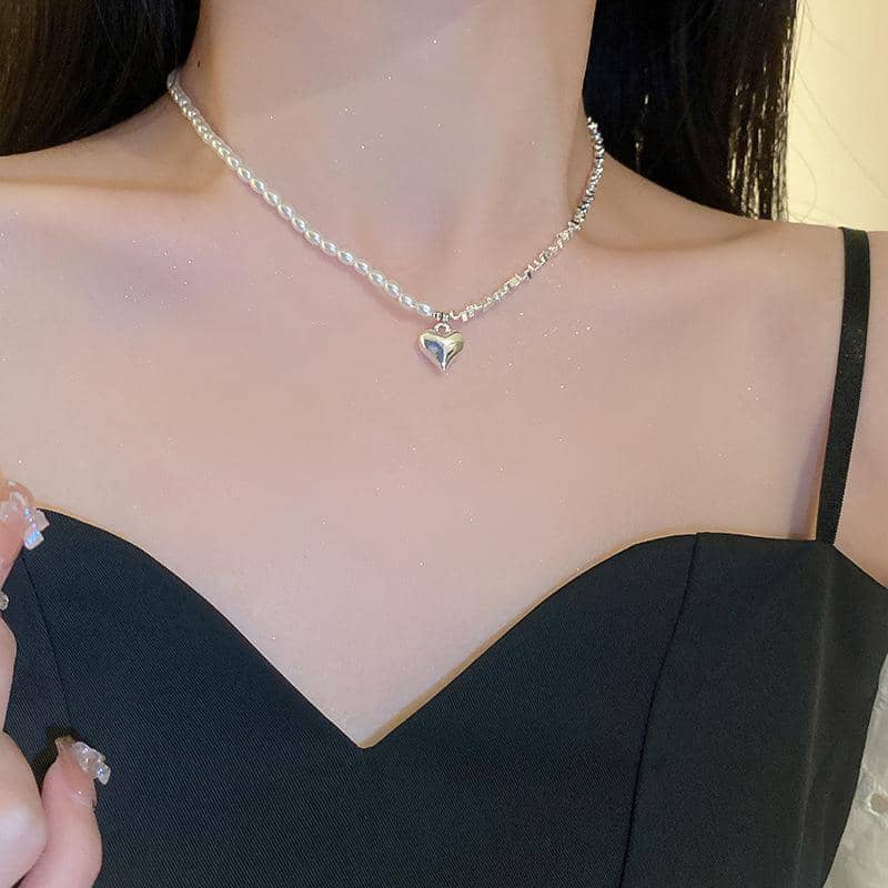 Silver Heart Pendant Necklace with Faux Pearls, Gift Jewellery - view 5