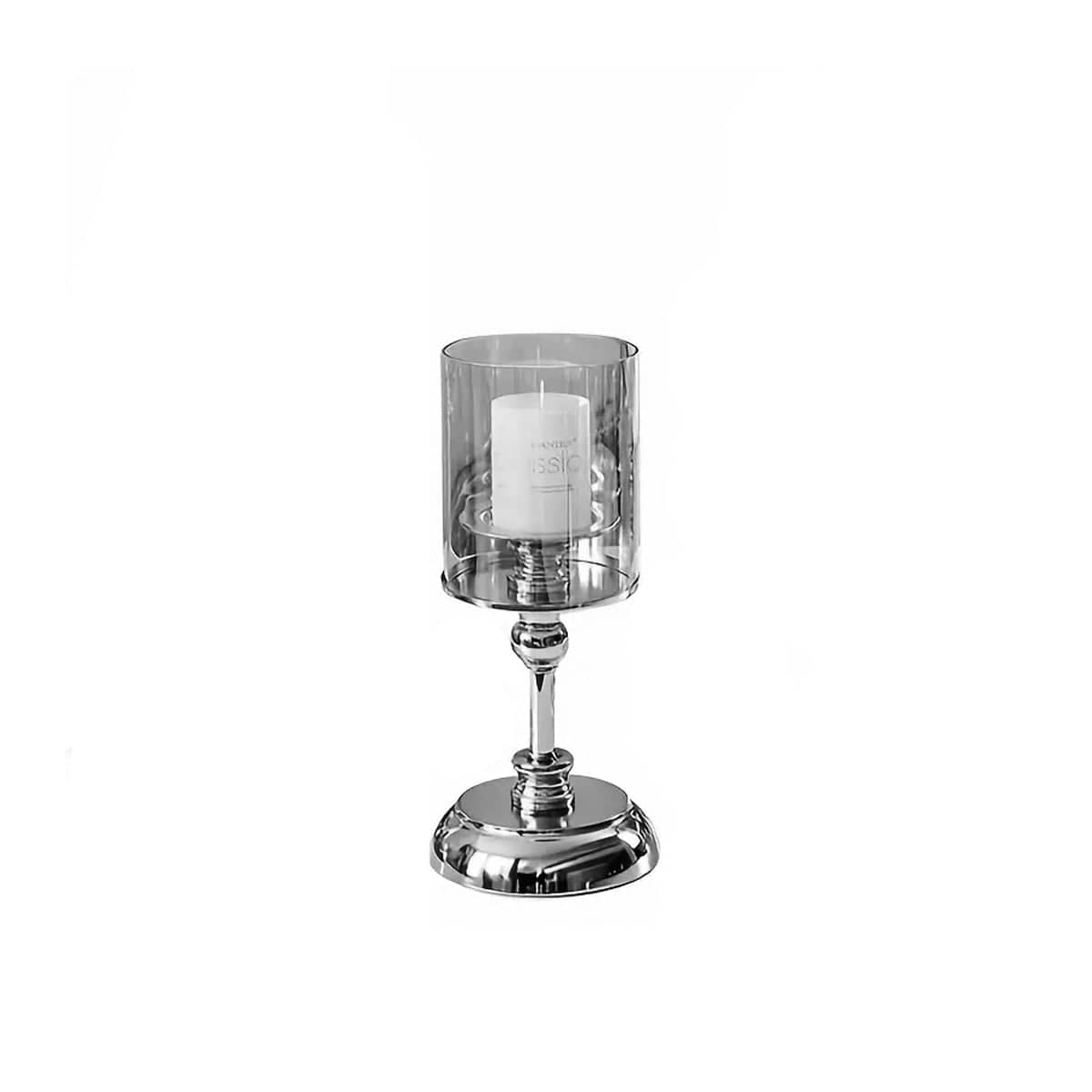 Silver Metal Glass Candlestick Holder for Table Decor - Small 26 cm