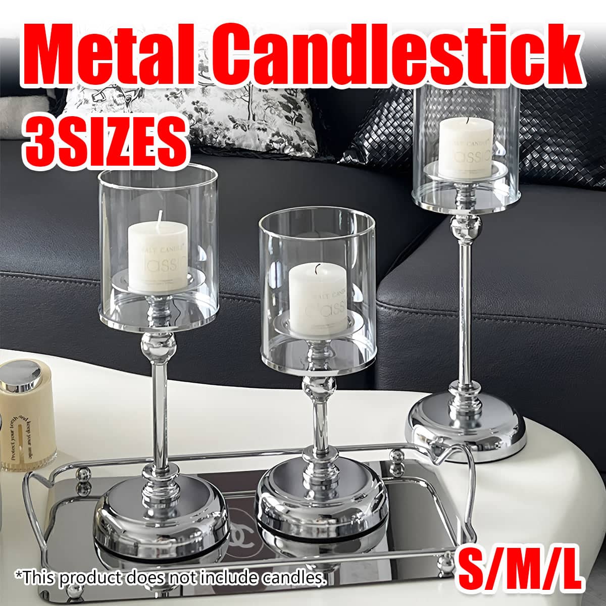 Silver Metal Glass Candlestick Holder for Table Decor - Small 26 cm - view 2