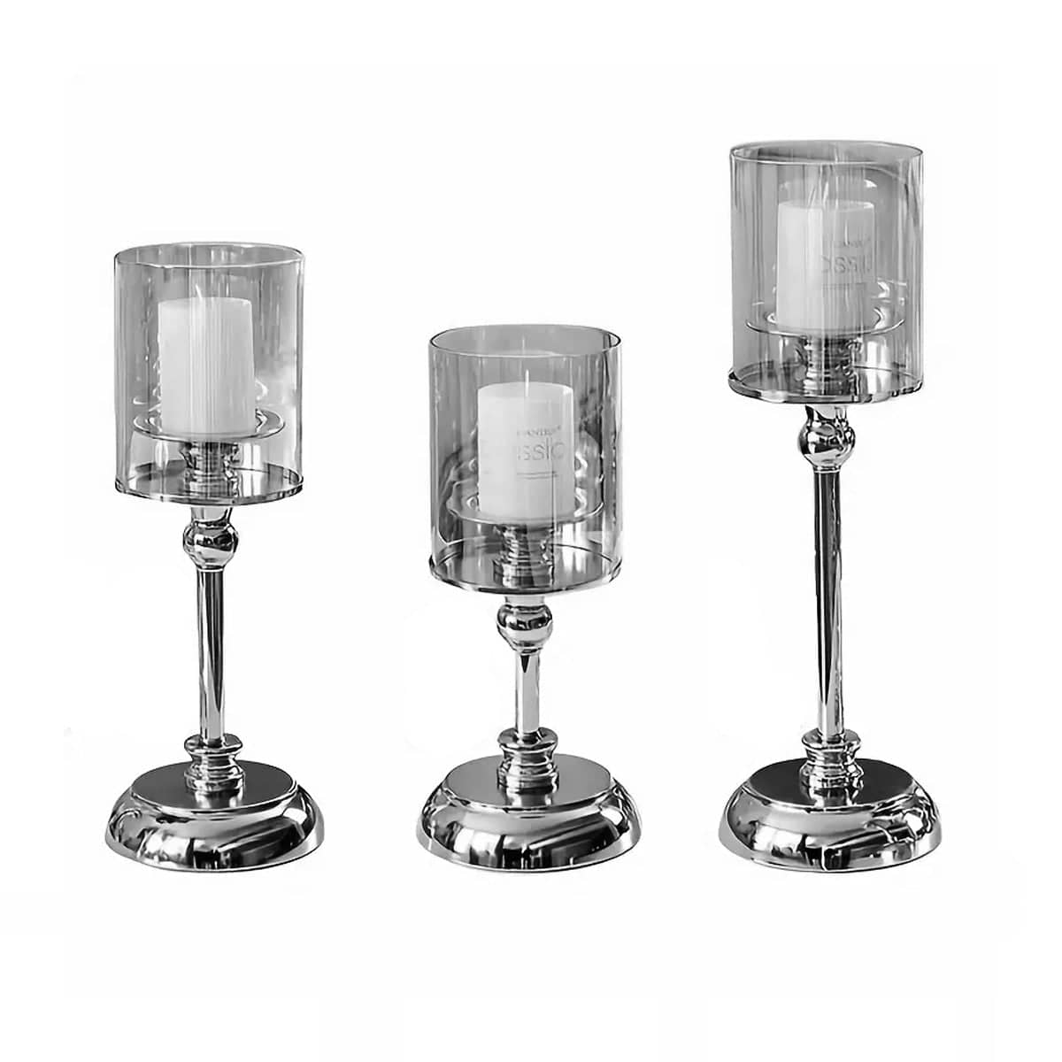 Silver Metal Glass Candlestick Holder for Table Decor - Small 26 cm - view 3