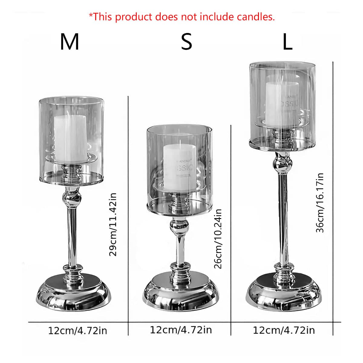 Silver Metal Glass Candlestick Holder for Table Decor - Small 26 cm - view 4