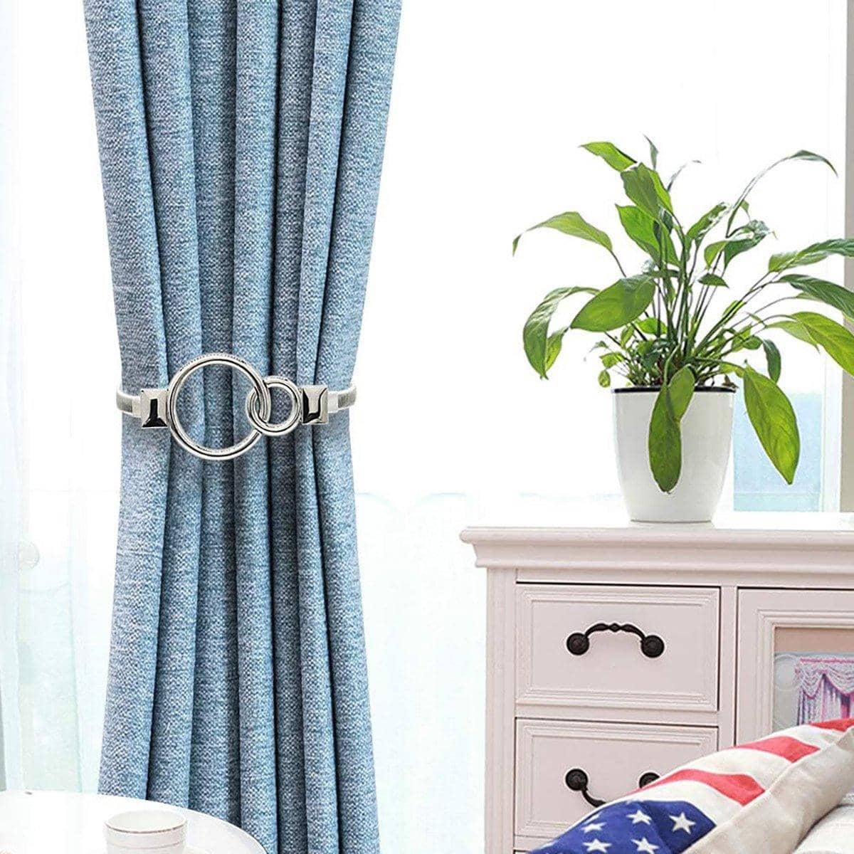 Silver Metal Spring Curtain Tiebacks Set of 4 for Window Drapes - view 4