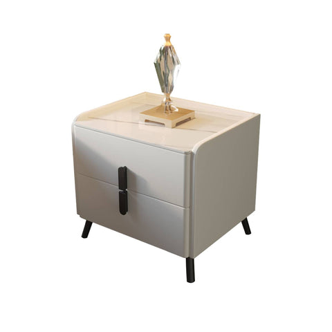 Simple Bedside Cabinet 45 cm with Faux Leather Surface and 2 Drawers - Beige