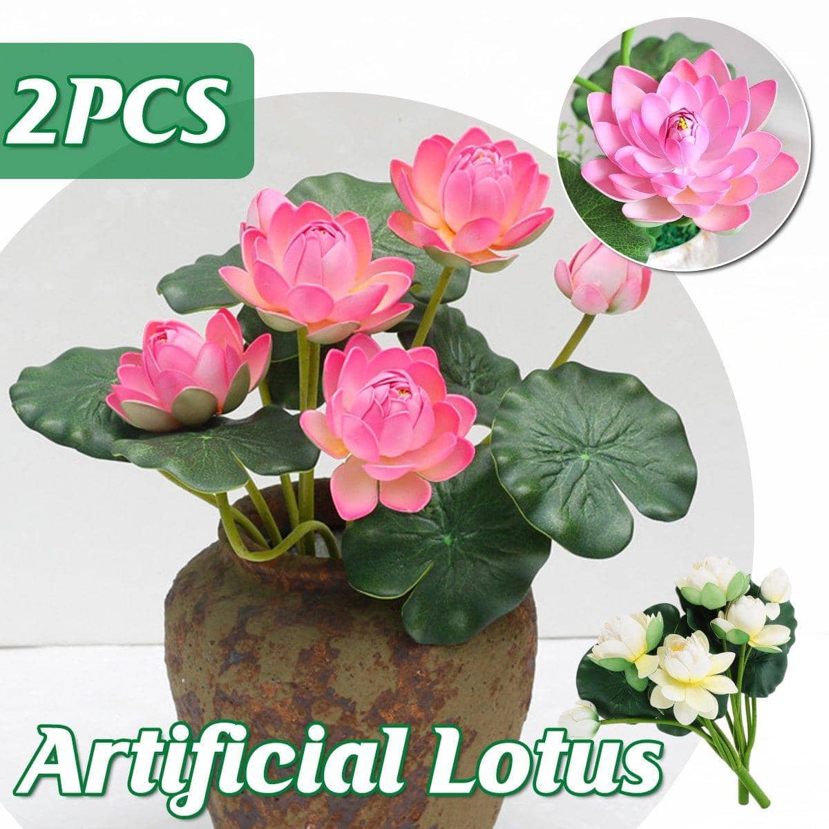 Simulation Lotus Flower Water Lily Decor, Pack of 2 - White - view 2