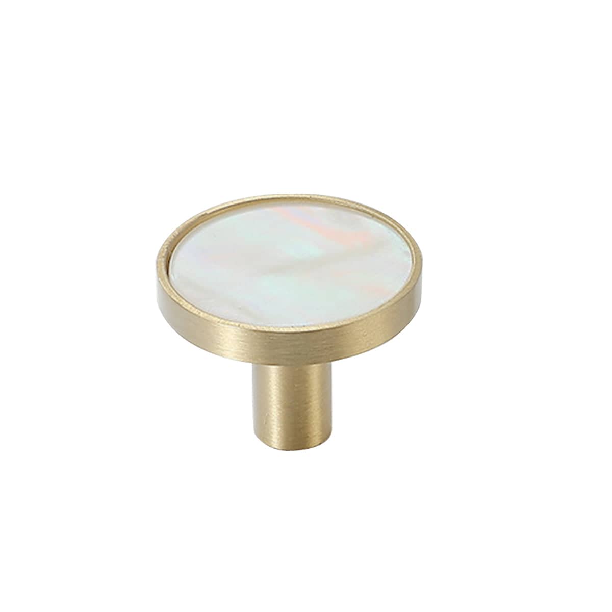 Single Hole Drawer Handle in Brass and Mother-Of-Pearl - Round